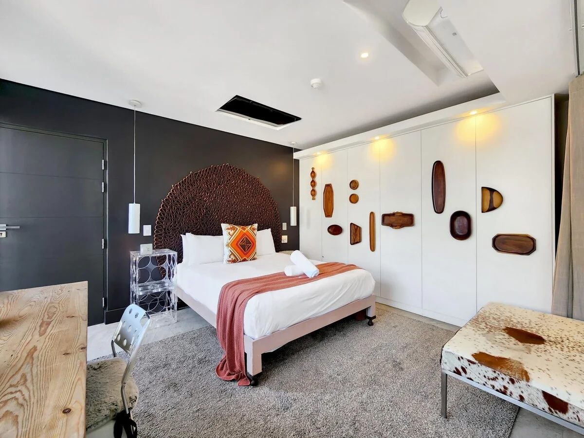 One of the apartment’s bedrooms